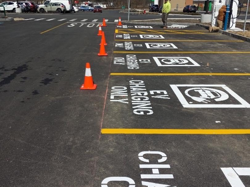 Parking lot line striping, traffic markings
